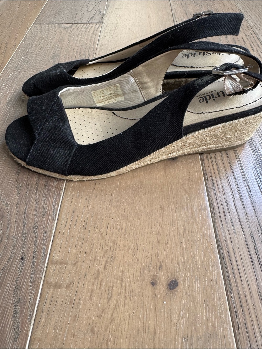 Life Stride Black Canvas Espadrille Wedge Slingback